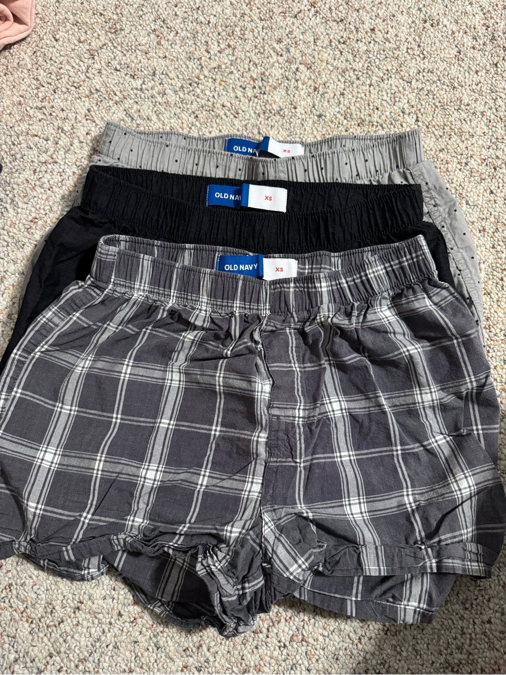 Old Navy 3-Pack Lounge Shorts in Black, Gray, Charcoal Plaid